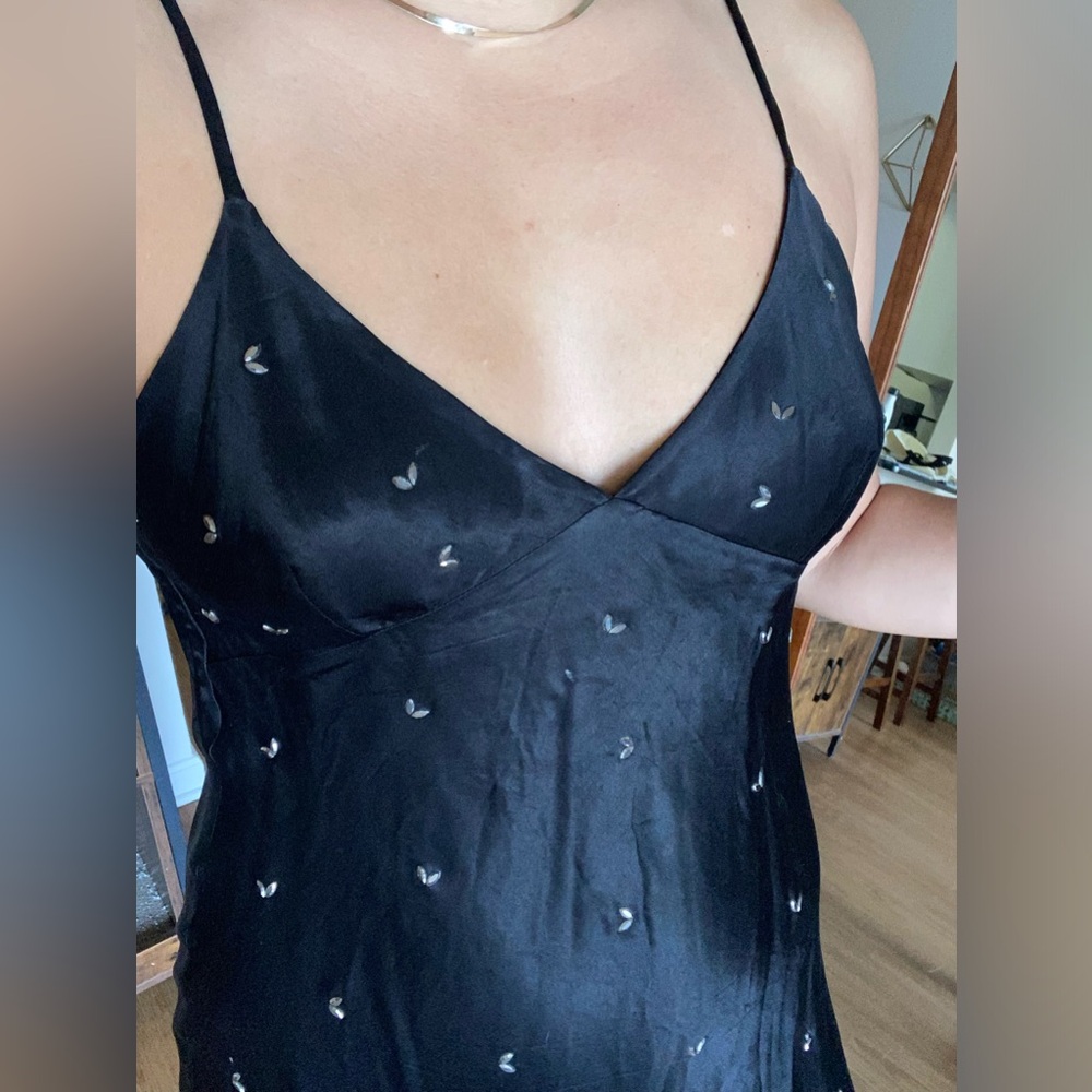 ZARA flare satin black dress with rhinestone details - Picture 3 of 3